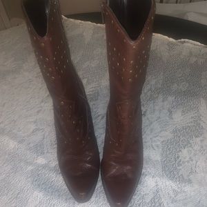 Brown Gold Stud Leather Western Heel Cowgirl Booties Steven by Steve Madden 7.5